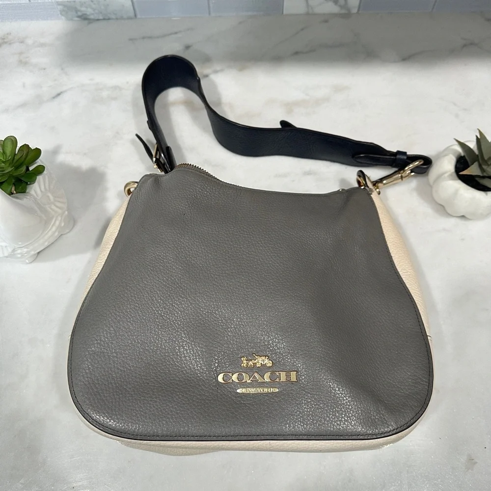 💋Coach F76697 Jes Colorblock Hobo Heather Gray/Black Pebbled Leather Bag - Picture 9 of 12